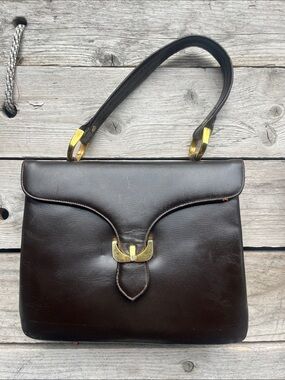 Vintage Susan Gail Original 1950s-60s Leather Handbag Brown Gold